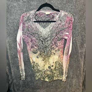 Day trip super tight long sleeved burnout bling shirt. Size M